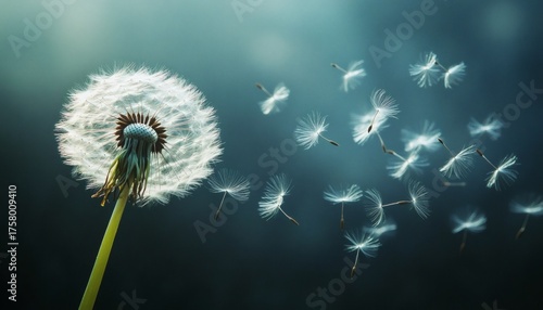 Dandelion seeds gently float on the wind, a serene moment captured in nature