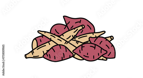 Pile of Sweet Potatoes and Cassava Roots Fresh Produce.