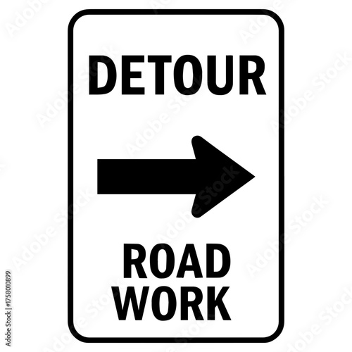 Detour road work icon with transparent background — representing traffic diversion, construction zone, or roadway safety.
