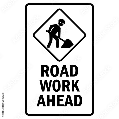 Road work ahead icon with transparent background — representing construction zone, traffic warning, or roadway maintenance.
