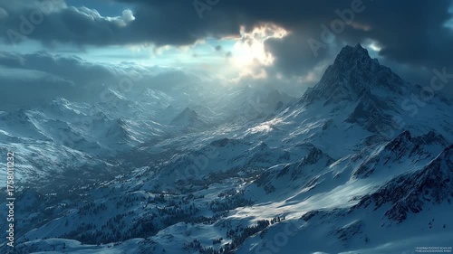 Wallpaper Mural Dramatic mountain range landscape under cloudy sky with sunlight Torontodigital.ca