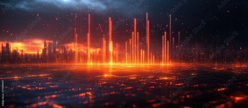 Fototapeta premium Fiery Futuristic Cityscape.