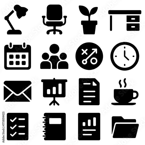 Office Icons: A collection of meticulously designed icons representing office essentials, conveying productivity and organization.