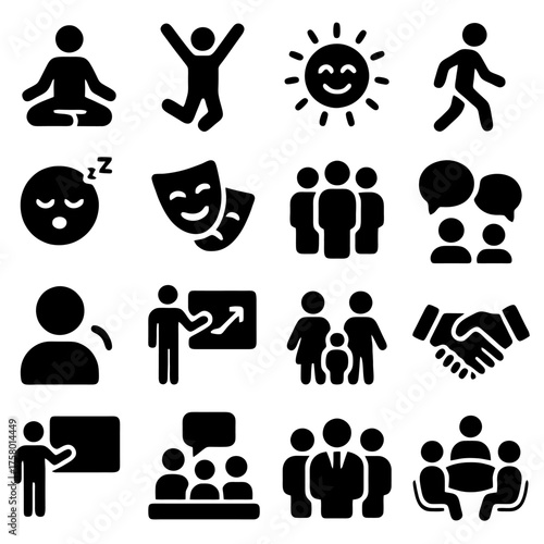 Iconic Human Interaction & Symbolism: A captivating array of icons, each a testament to the core facets of human interaction and symbolic representations, creating visual interest and versatility.