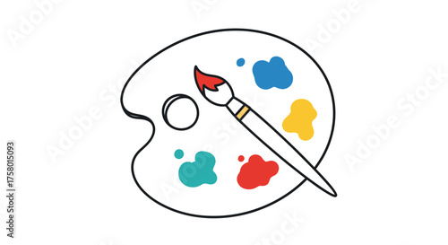 Artists Palette with Paintbrush and Colorful Paints Ready for Creative Expression.