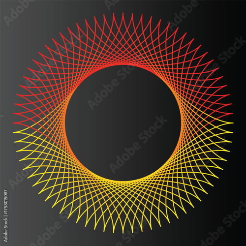Geometric Mandala: A symmetrical, abstract design features a radiant sunburst pattern. This digitally rendered artwork showcases a spectrum of vibrant colors, with delicate lines spiraling outwards.