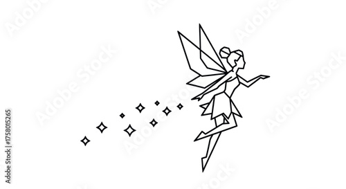 Geometric Fairy Silhouette with Diamond Trail.