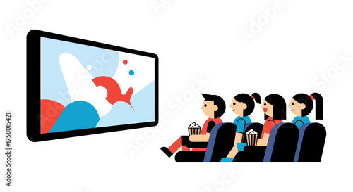 People watching a movie in a cinema hall enjoying with popcorn.