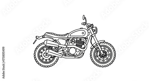 Detailed Line Art Illustration of a Classic Motorcycle.
