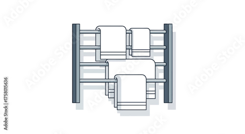 Wall-Mounted Towel Rack with Folded White Towels.