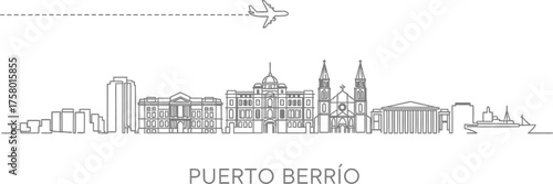 Puerto Berrio Skyline with Airplane and Ship