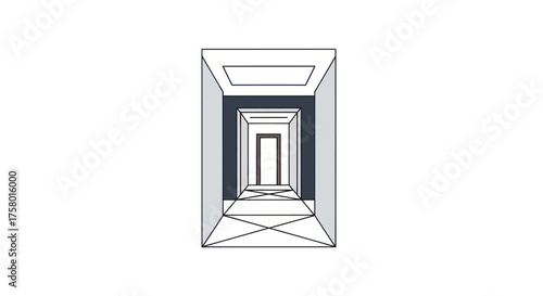 Perspective View of a Geometric Corridor with Open Doorway.