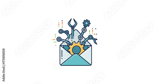 Email Automation Concept with Tools Bursting from Envelope.