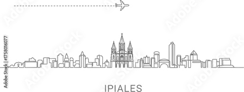 Ipiales Colombia Skyline with Airplane and Dash Line