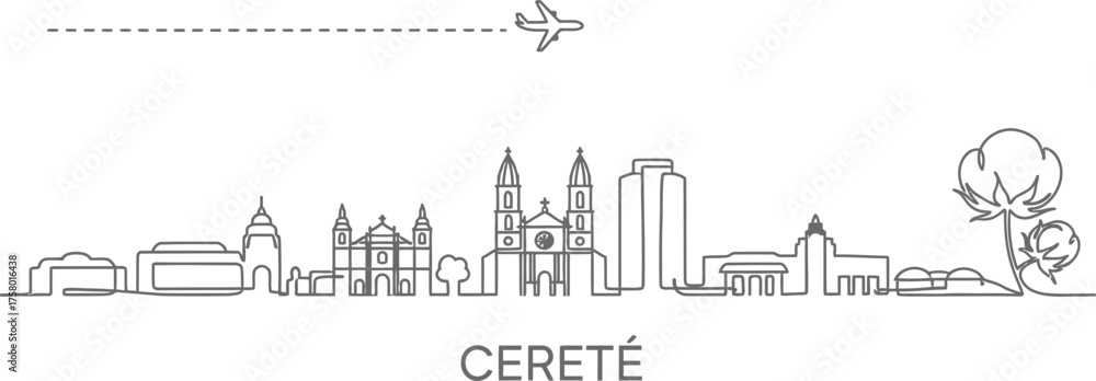 Obraz premium Cerete Skyline with Airplane and Cotton Plant