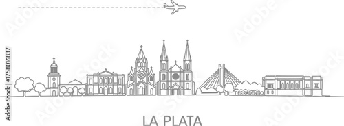 La Plata Skyline with Airplane and Text