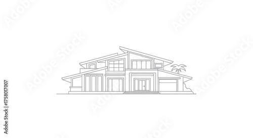 Contemporary Multi-Story House Outline Sketch Architectural Design.