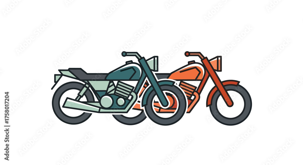 Obraz premium Two Classic Vintage Motorcycles Illustration Green and Orange Side by Side.