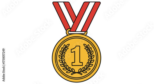 Golden First Place Medal with Red and White Ribbon.