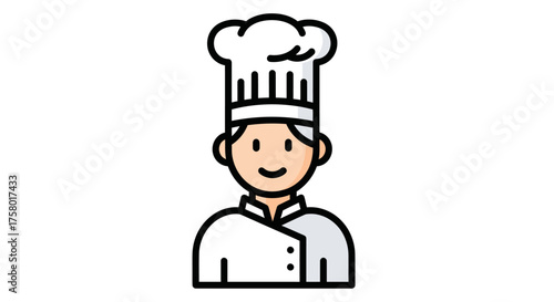 Cartoon Chef with White Hat and Uniform Smiling.