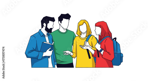 Group of Students Discussing Illustration of Young People.