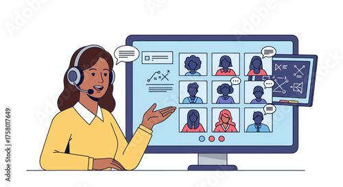 Woman Presenting During Online Video Conference Call.