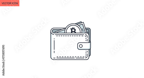 Wallet with Bitcoin and Cash Digital Currency Concept.
