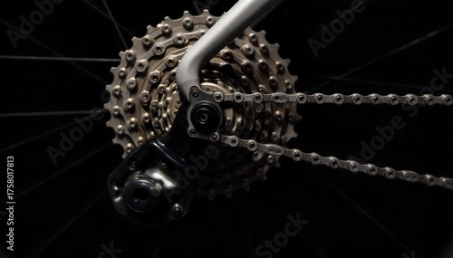Wallpaper Mural A detailed close up of a well maintained bicycle chain and gears, highlighting mechanical care. Extreme close up, macro photography of a perfectly clean and lubricated bicycle chain and rear cassette Torontodigital.ca