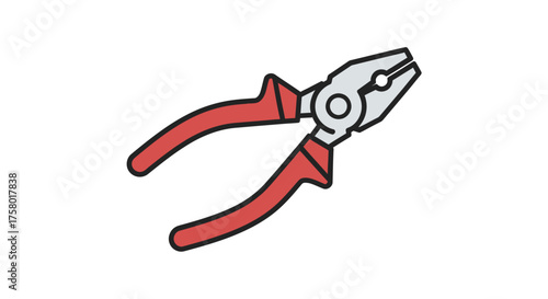 Red-handled Pliers Tool with Metallic Jaws and Pivot.