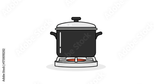 Black Cooking Pot with Lid on a Gas Stove.