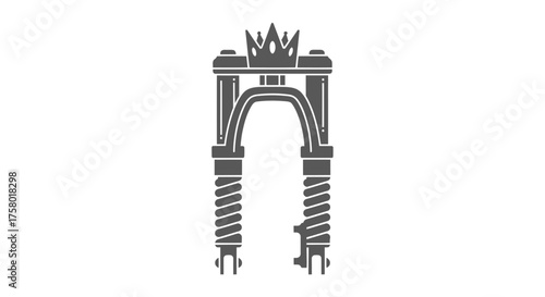 Stylized Motorcycle Front Fork with Crown Emblem.