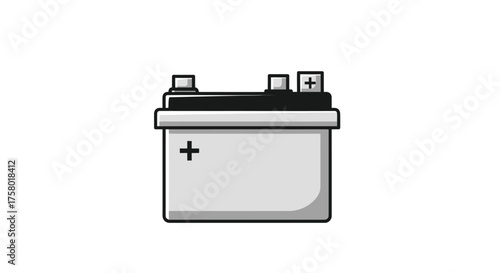 A simple clean illustration of a gray car battery with positive and negative terminals.