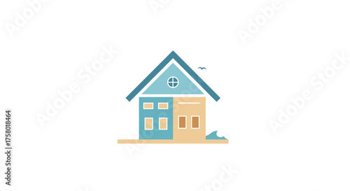Charming illustrated house with blue roof and contrasting two-tone walls a simple home icon.