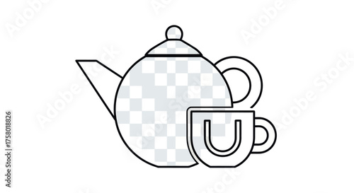 Simple Outline Illustration of a Teapot and Teacup.