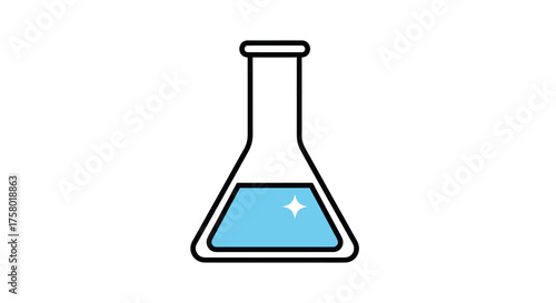 Simple line icon of a laboratory Erlenmeyer flask with sparkling blue liquid.
