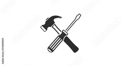 Crossed Hammer and Screwdriver Icon Representing Tools and Repair.