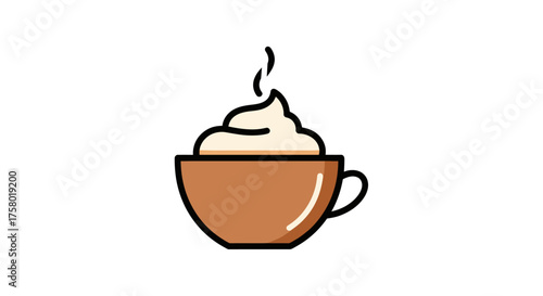Steaming Cup of Coffee with Whipped Cream Topping.