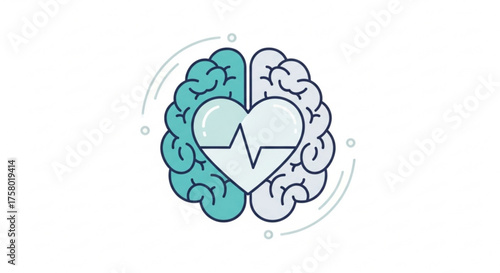 Illustration of brain and heart connected by heartbeat line