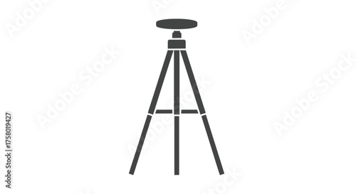 A simple stylized illustration of a black tripod with three legs and a flat top.