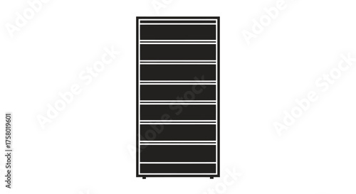 Tall Black Storage Cabinet with Multiple Horizontal Shelves.