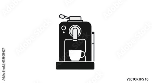 Black Coffee Machine Icon with White Cup Vector Illustration.