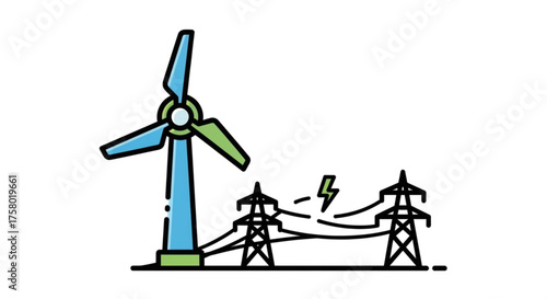 Wind turbine with power lines for renewable energy