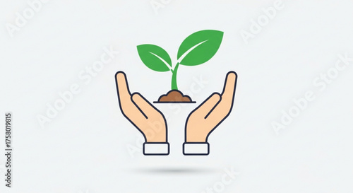 Hands holding a small plant with two leaves