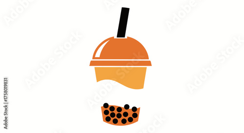 Refreshing Bubble Tea Drink with Tapioca Pearls and Straw Icon.