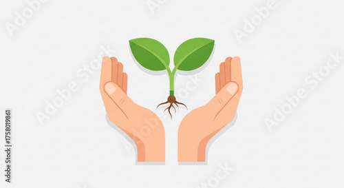 Hands holding a small plant with roots