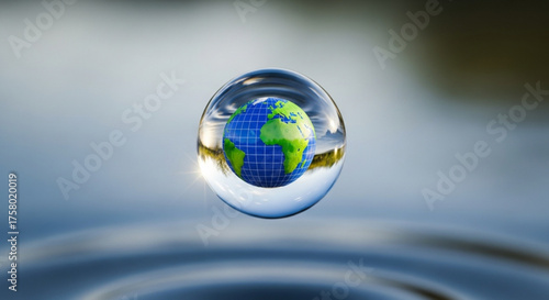 Earth in a water drop represents the importance of water for the planet