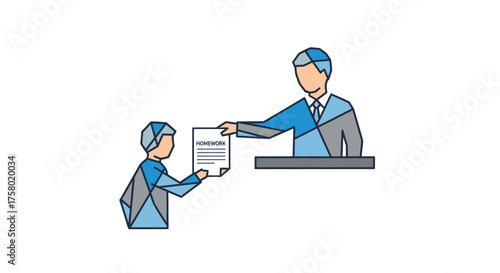 Abstract Illustration of Two People Exchanging Documents.