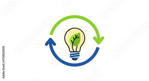 Light bulb with leaf and recycle arrows shows eco