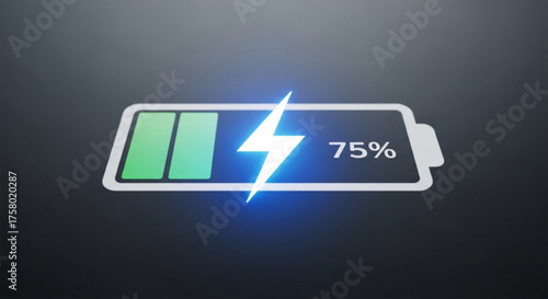 Battery indicator showing 75 charge level on a gray background