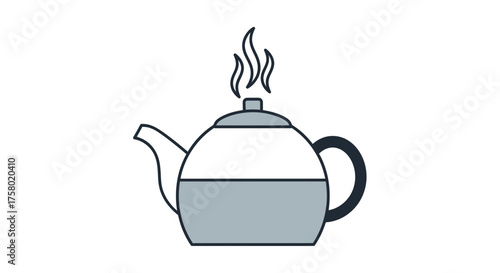 Steaming Teapot Illustration with Hot Beverage.